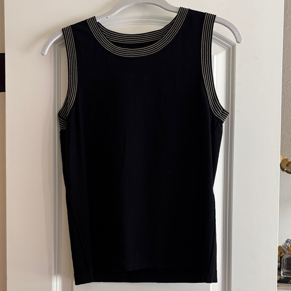 Black Sleeveless Top with Striped Accents